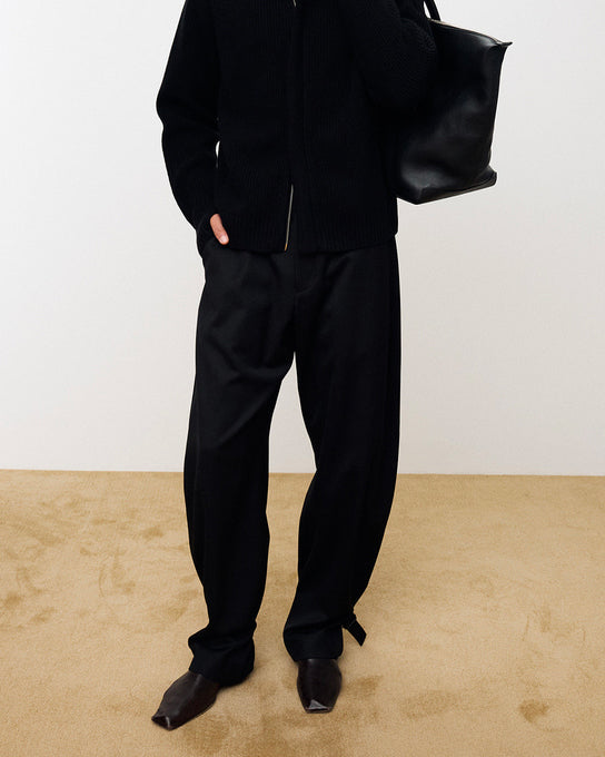 Pantalone Twill Curved Leg Strap Wool Nero