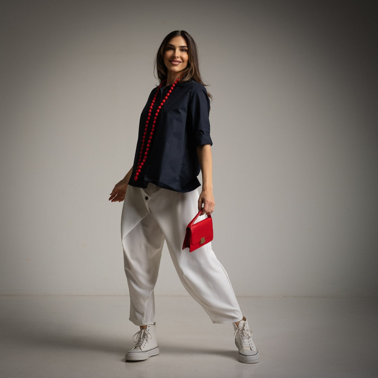 Camicia texturata con pieghe laterali – Wendy Trendy