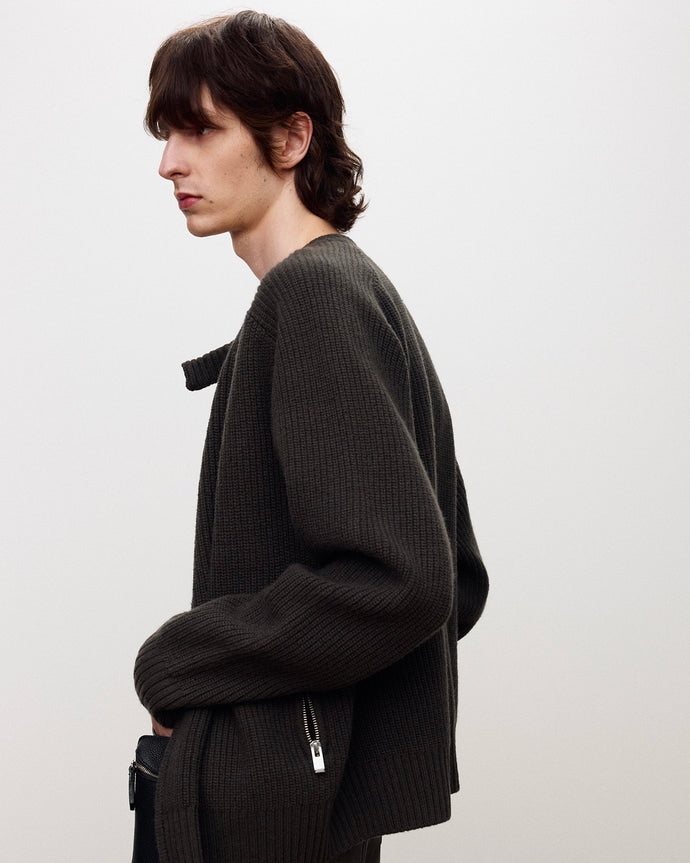 Maglione Knitted Zip-Up Merino Antracite