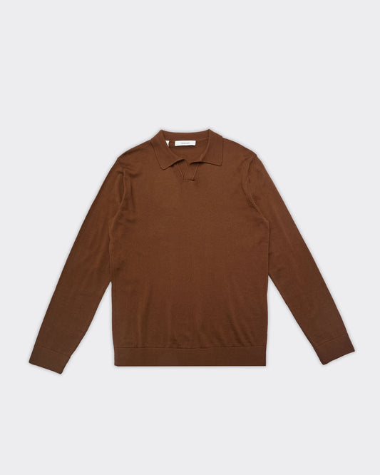 Polo Tray Knit Merino Marrone