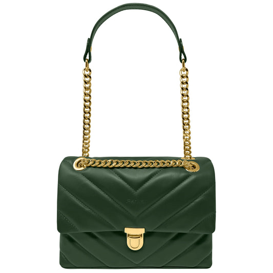 Borsa Donna a Spalla e Tracolla Verde, In Vera Pelle, Made in Italy, Elda