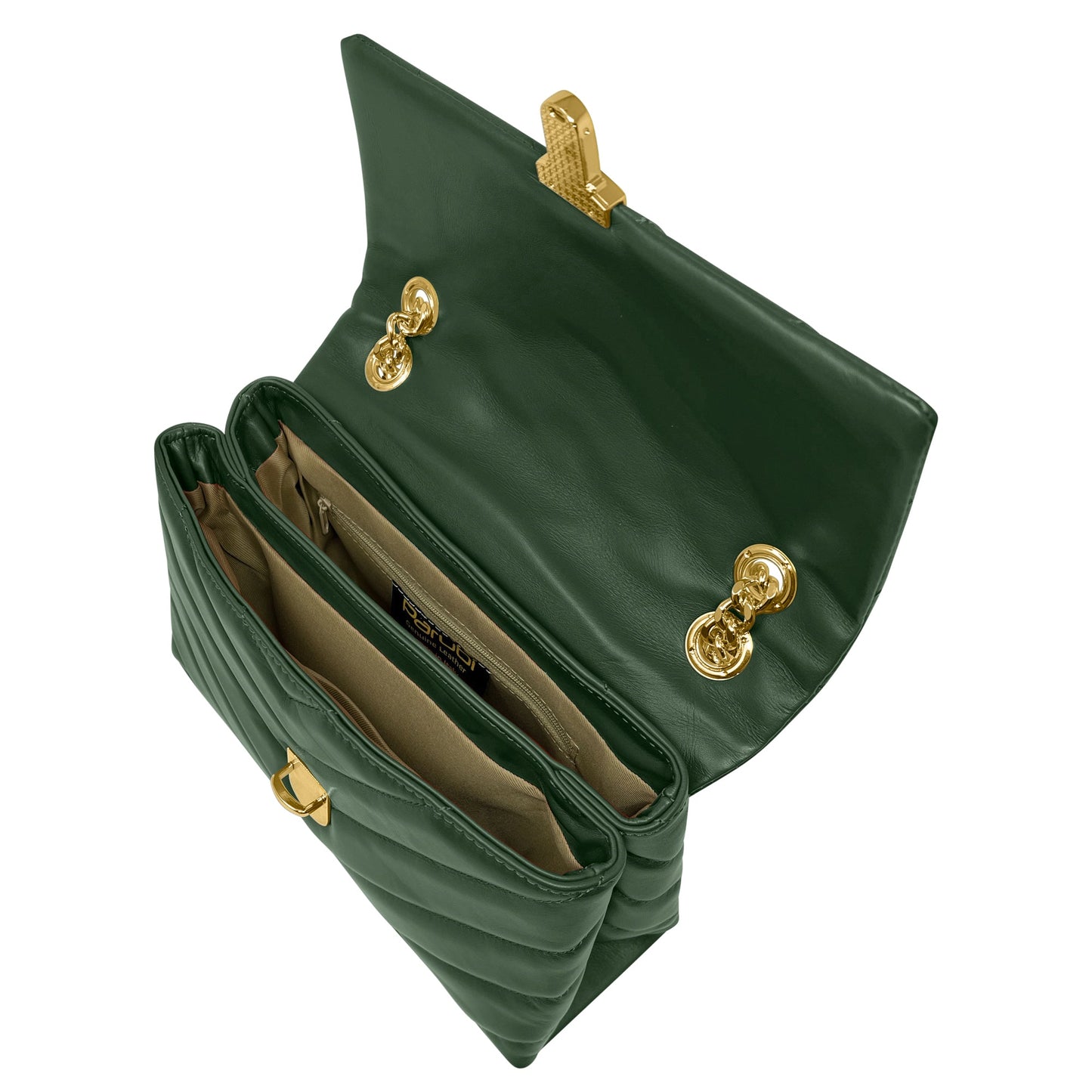 Borsa Donna a Spalla e Tracolla Verde, In Vera Pelle, Made in Italy, Elda