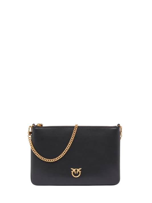 Pinko pochette Flat Classic in pelle con tracolla nero oro