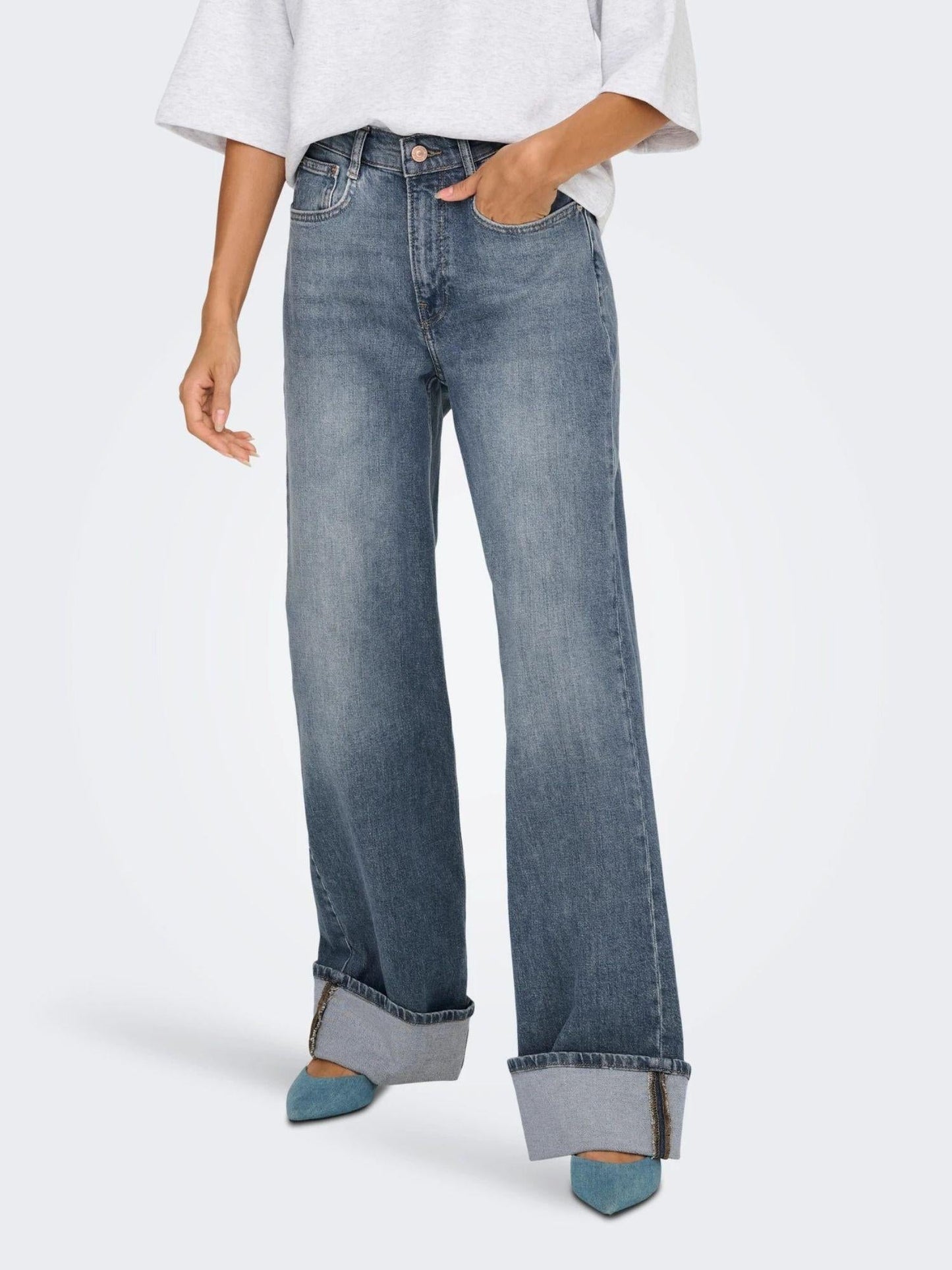 Only ONLHOPE Vita alta Wide Leg Fit Jeans Donna Special Blue Grey Denim