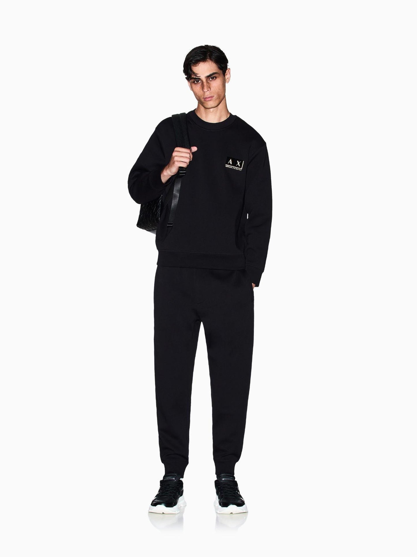 Armani Exchange Felpa Uomo Nera Girocollo in Cotone