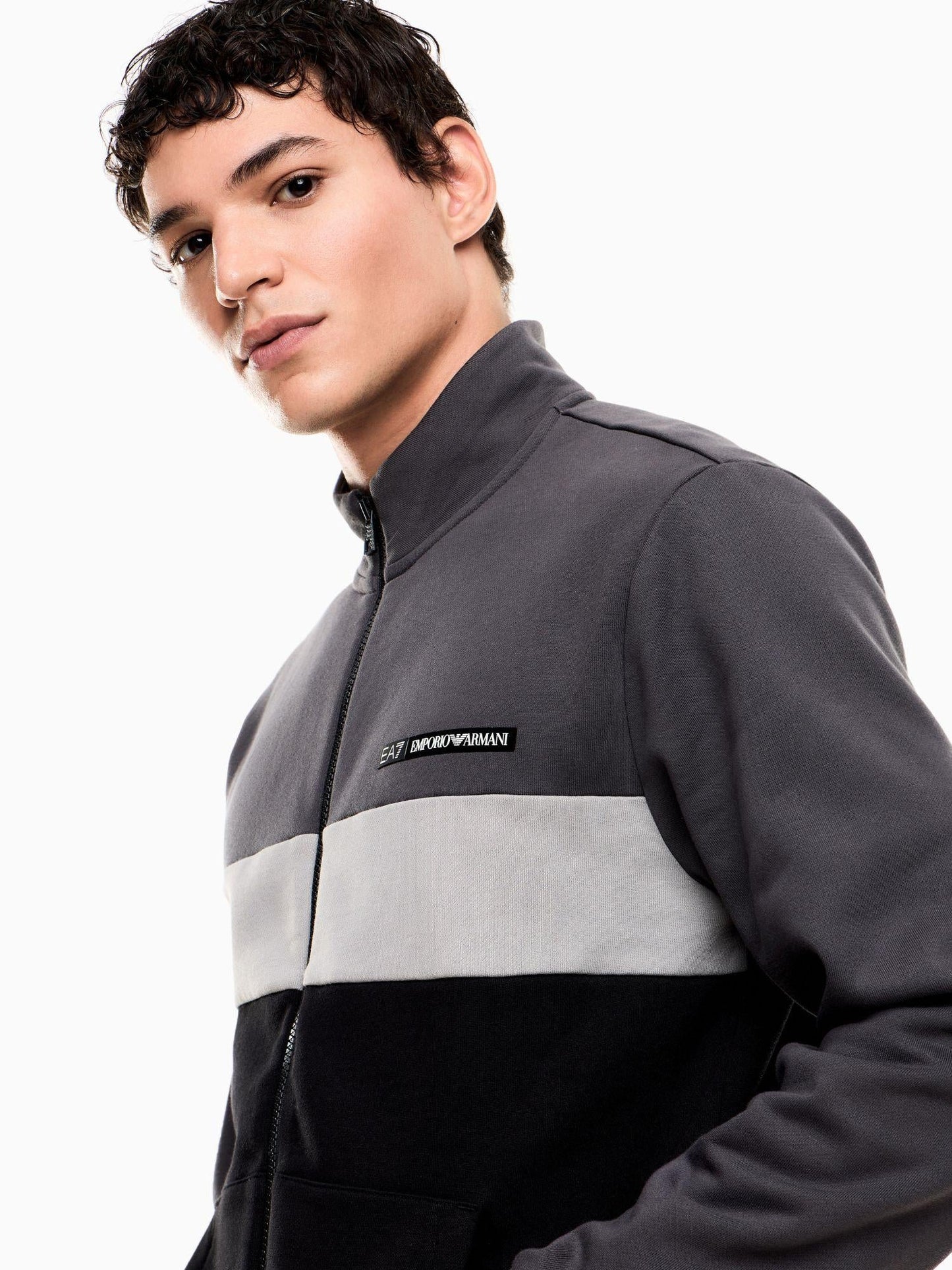 EA7 Emporio Armani Tuta Uomo Athletic Colour Block In Misto Cotone Organico Nero Asfalto