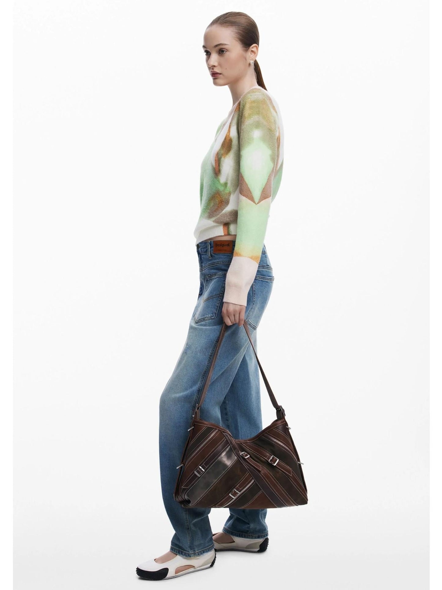 Desigual Borsa a spalla media con cuciture Donna Marrone