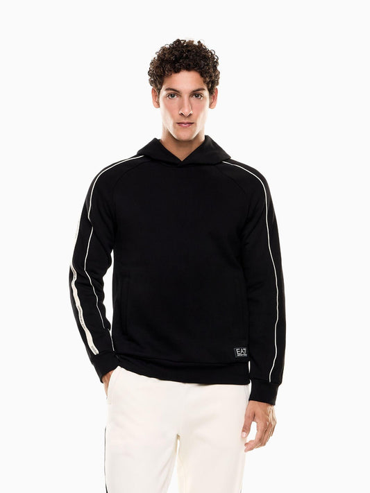 EA7 Emporio Armani Felpa Uomo Logo Series Con Cappuccio In Misto Cotone Nero