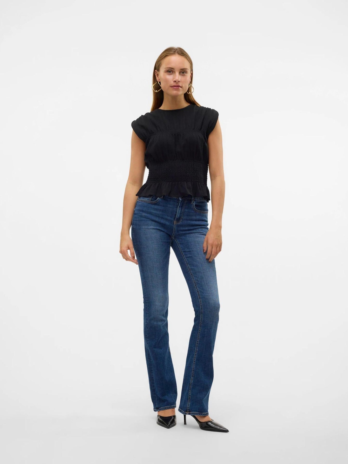 Vero Moda Jeans Donna Flash A Vita Media Flared Fit Dark Blue Denim