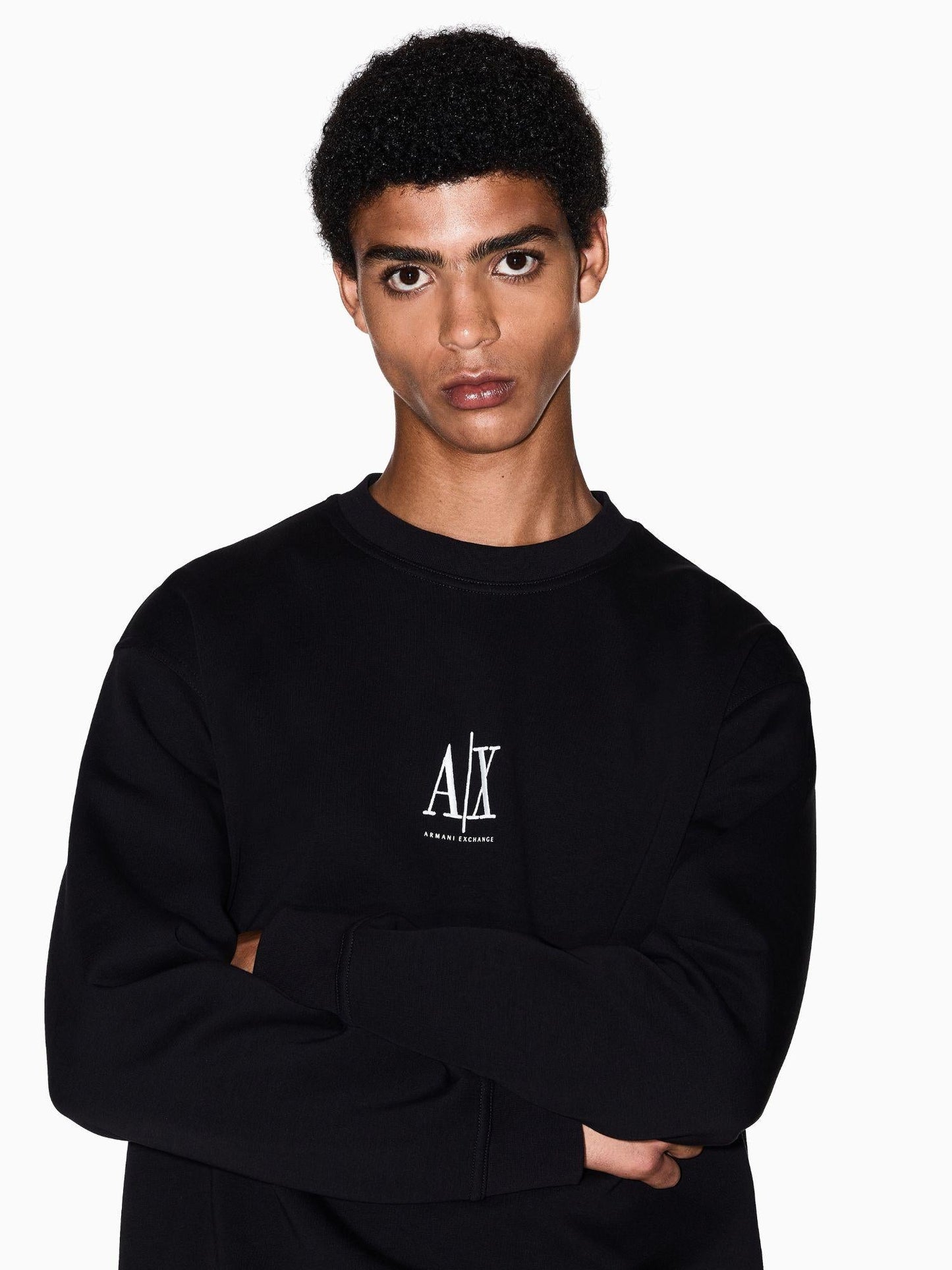 Armani Exchange Felpa Nera Girocollo Da Uomo Con Logo Ricamato