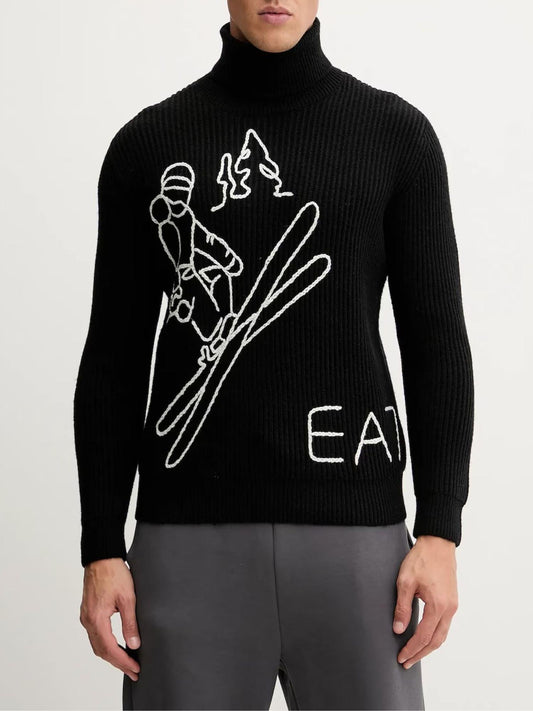 EA7 Emporio Armani Maglione Uomo Dolcevita Nero Regular Fit