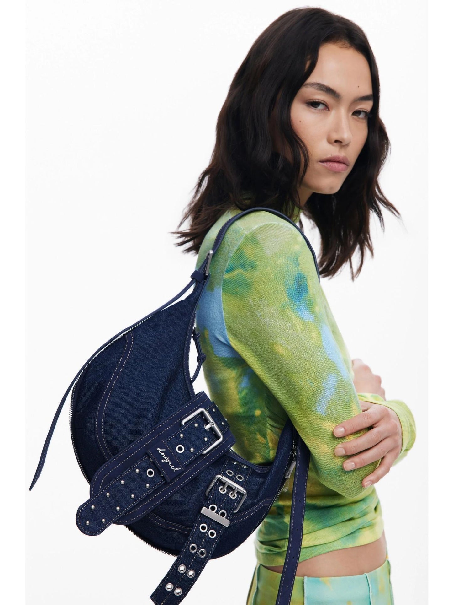 Desigual Borsa di jeans con fibbie media Donna Blu