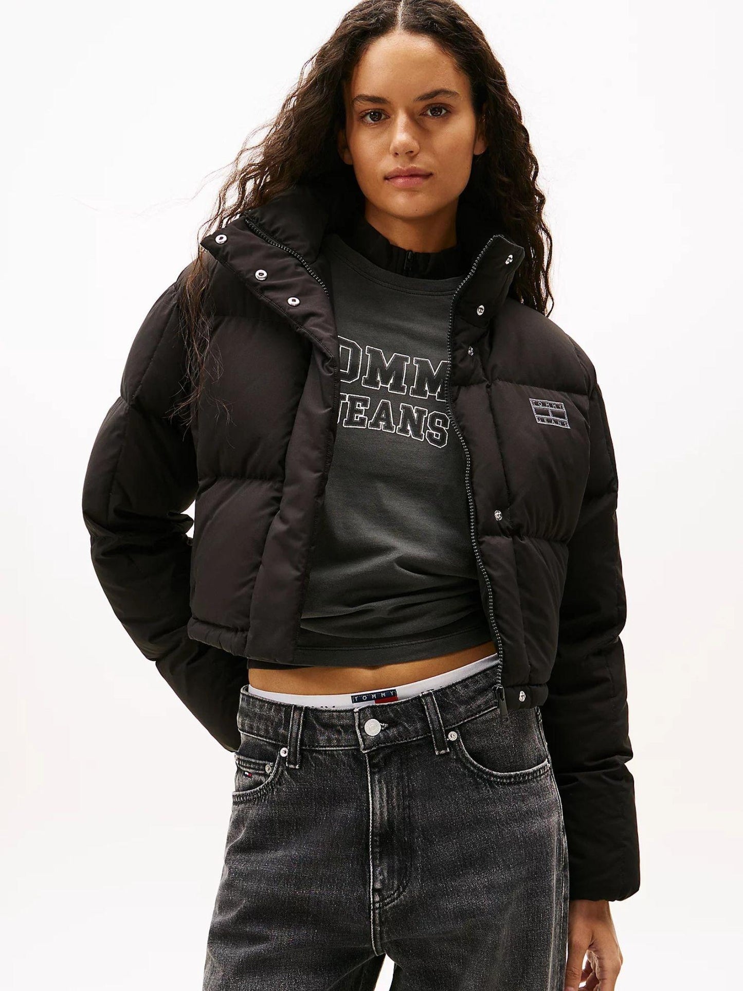 Tommy Hilfiger Piumino Donna Alaska Cropped Fit Nero
