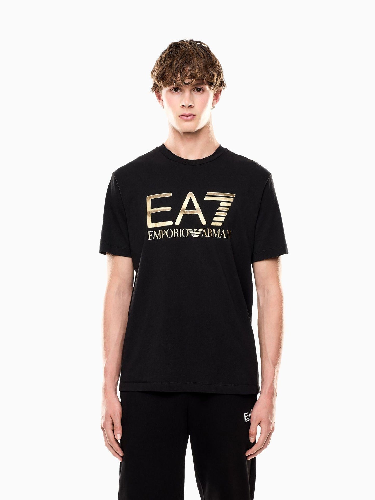 EA7 Emporio Armani T-shirt Uomo Logo Series In Cotone Con Maxi Logo Nero