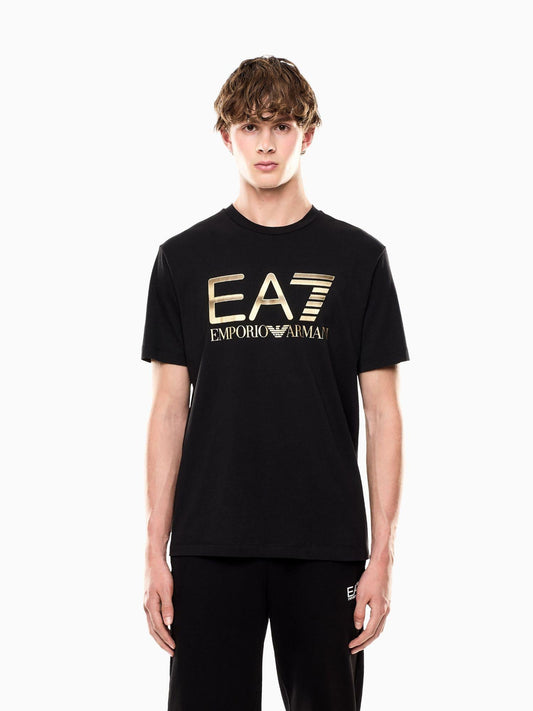 EA7 Emporio Armani T-shirt Uomo Logo Series In Cotone Con Maxi Logo Nero