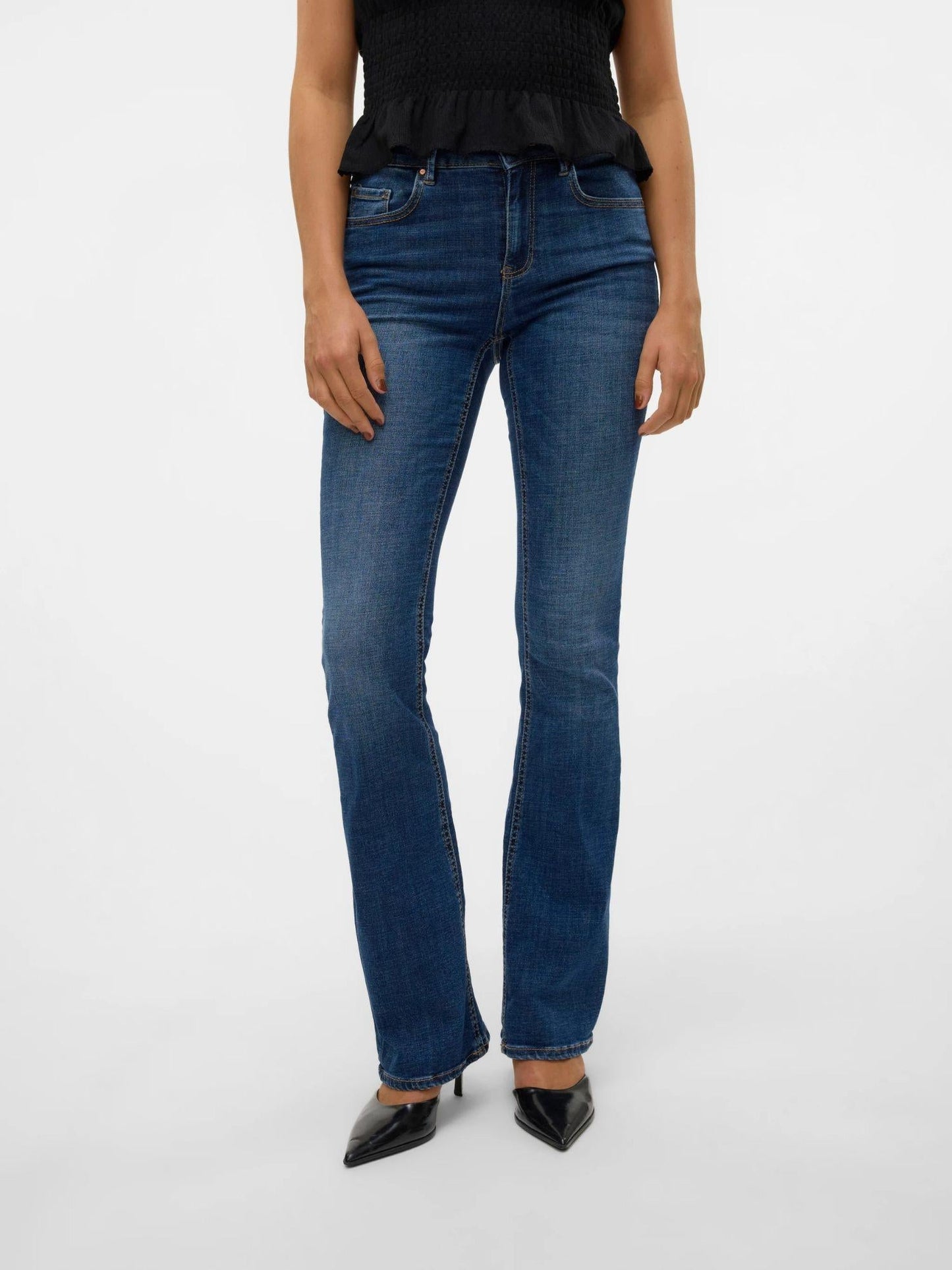 Vero Moda Jeans Donna Flash A Vita Media Flared Fit Dark Blue Denim