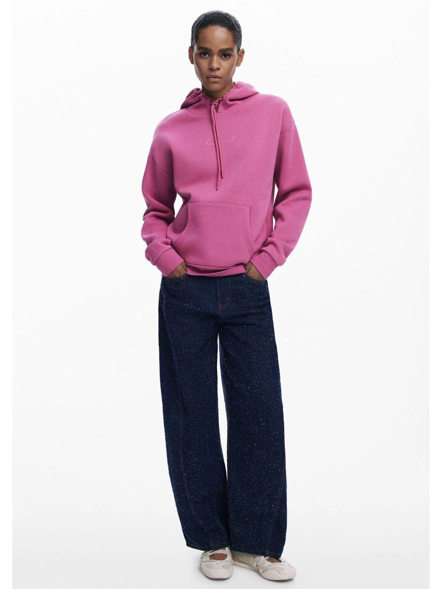 Desigual Felpa con cappuccio e logo Donna Rosa