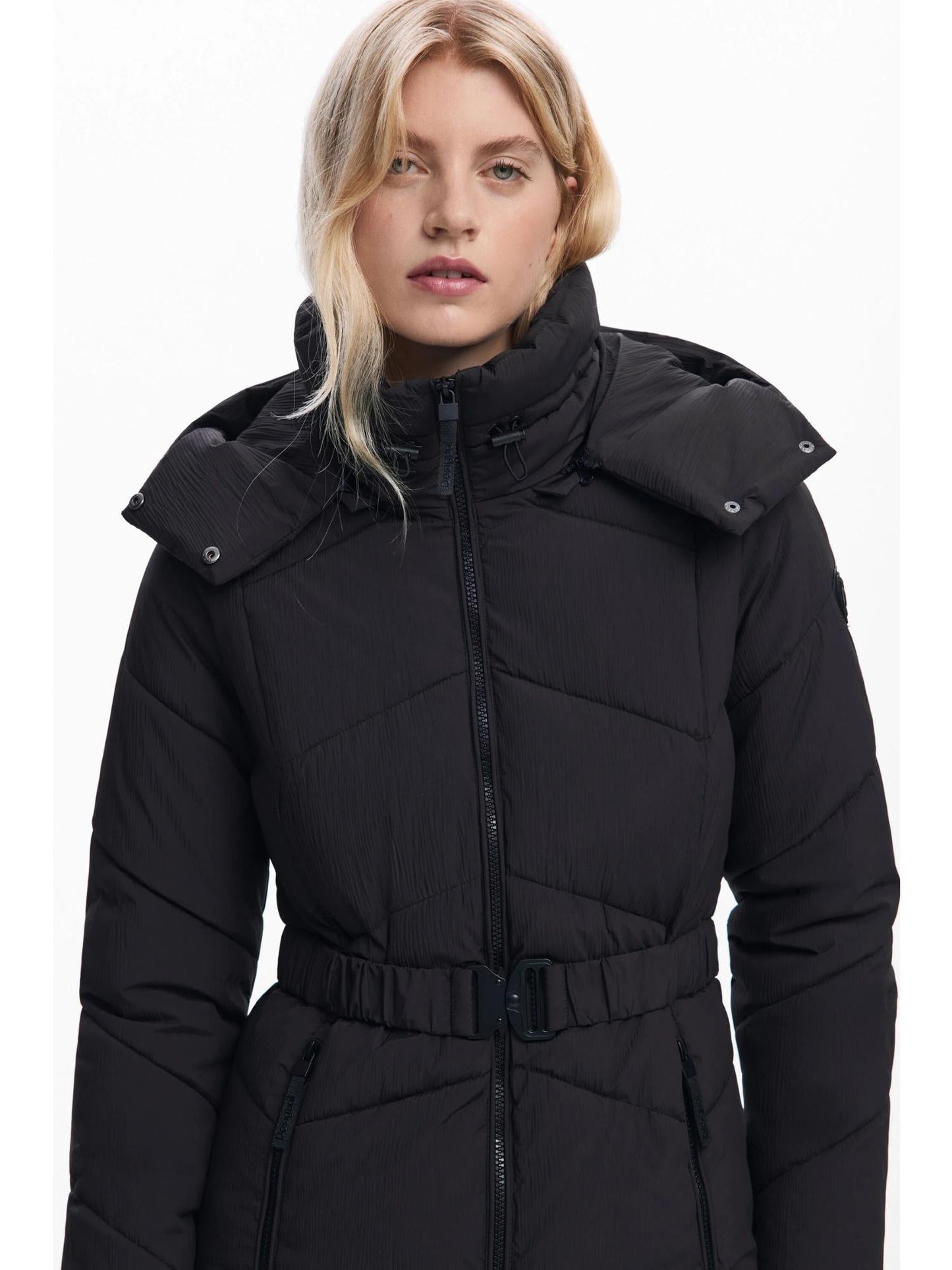 Desigual Giacca Imbottita con Cintura Donna Nera