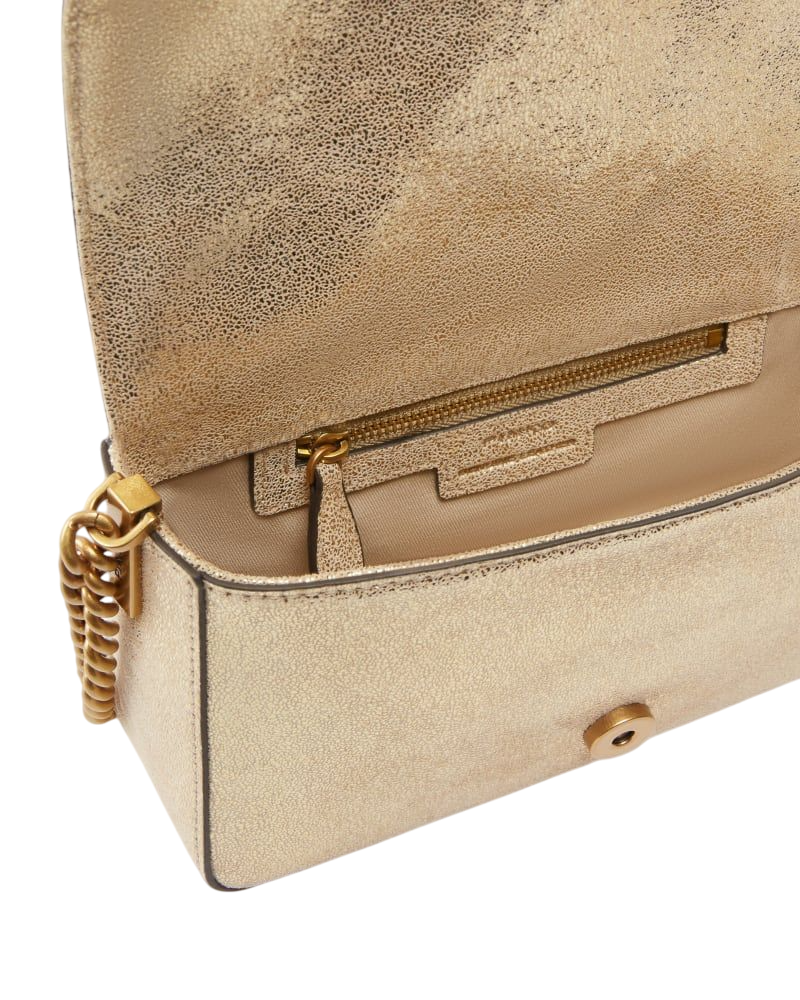 Pinko borsa Love One Mini Slouchy in suede laminato oro