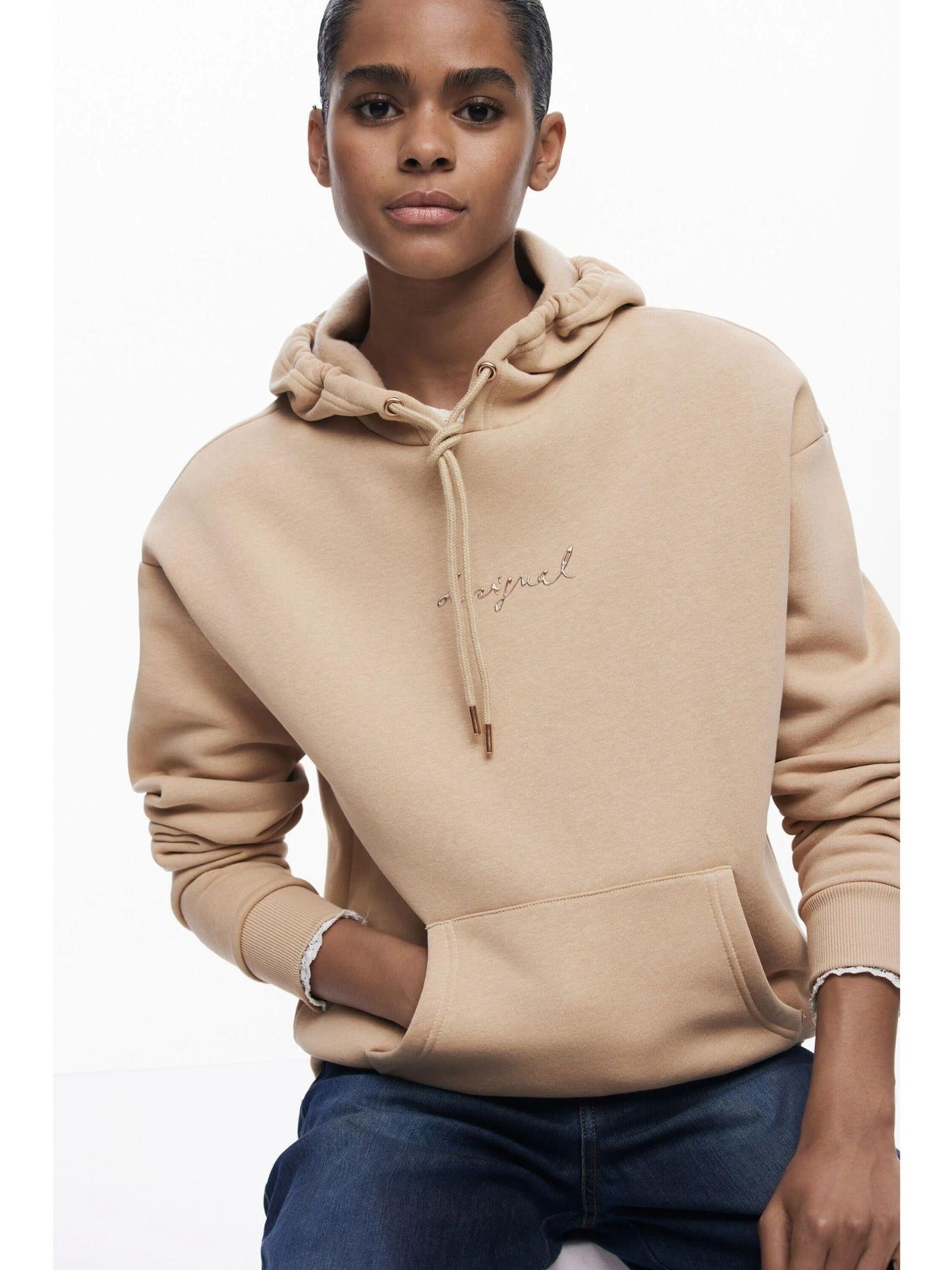 Desigual Felpa con cappuccio e logo Donna Marrone