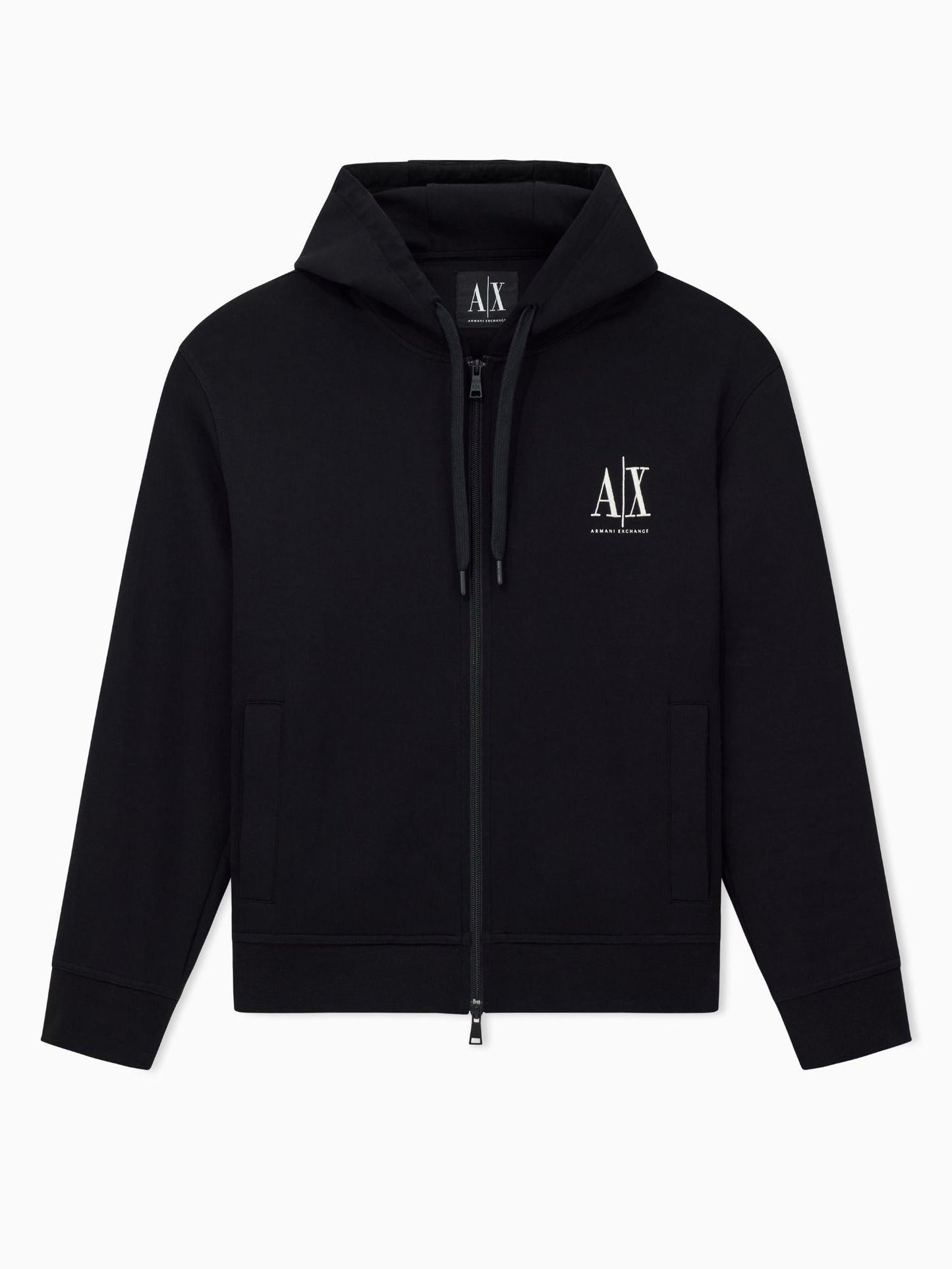 Armani Exchange Felpa con Cappuccio e Zip con Logo Ricamato Uomo Nera