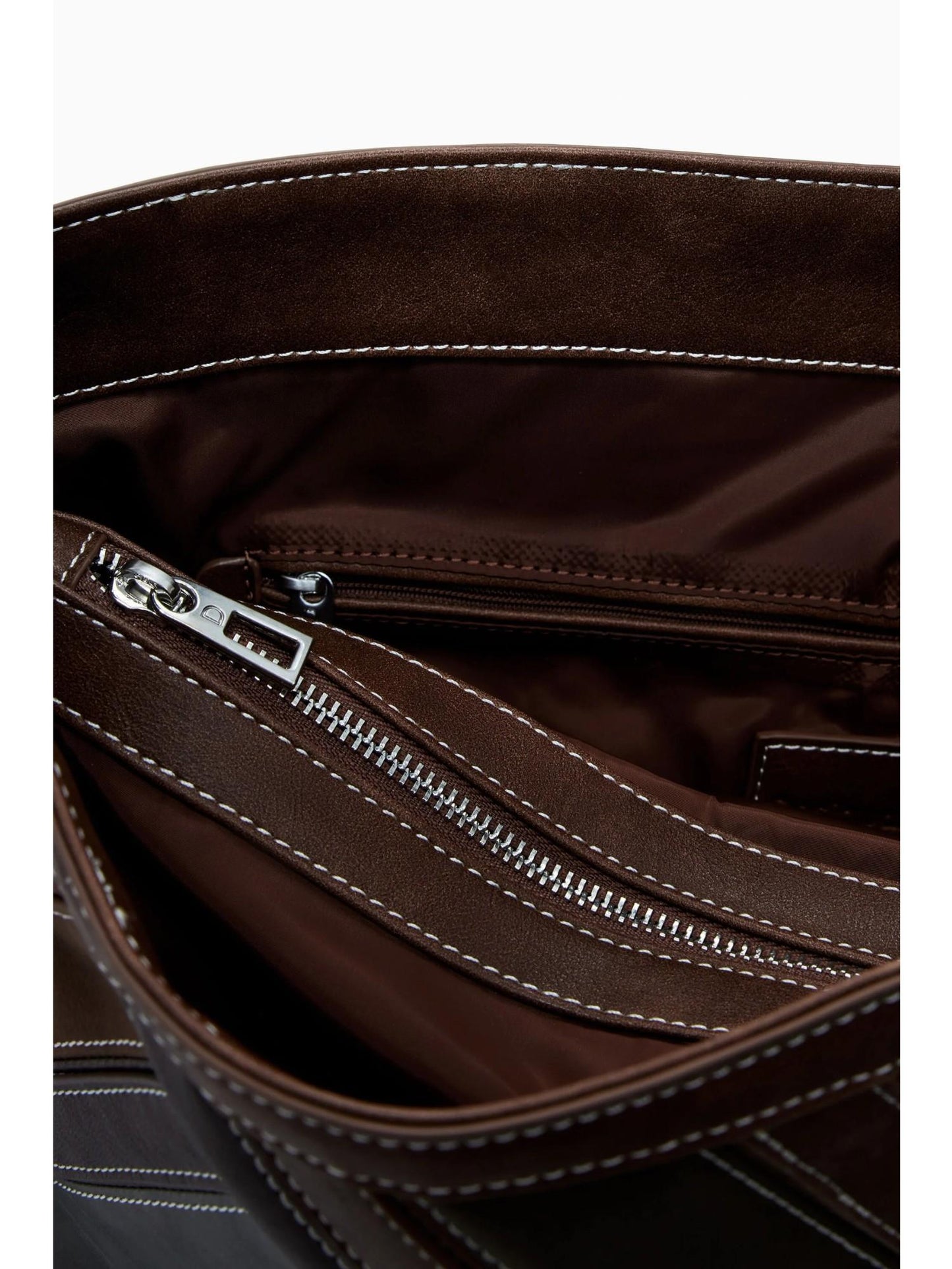 Desigual Borsa a spalla media con cuciture Donna Marrone