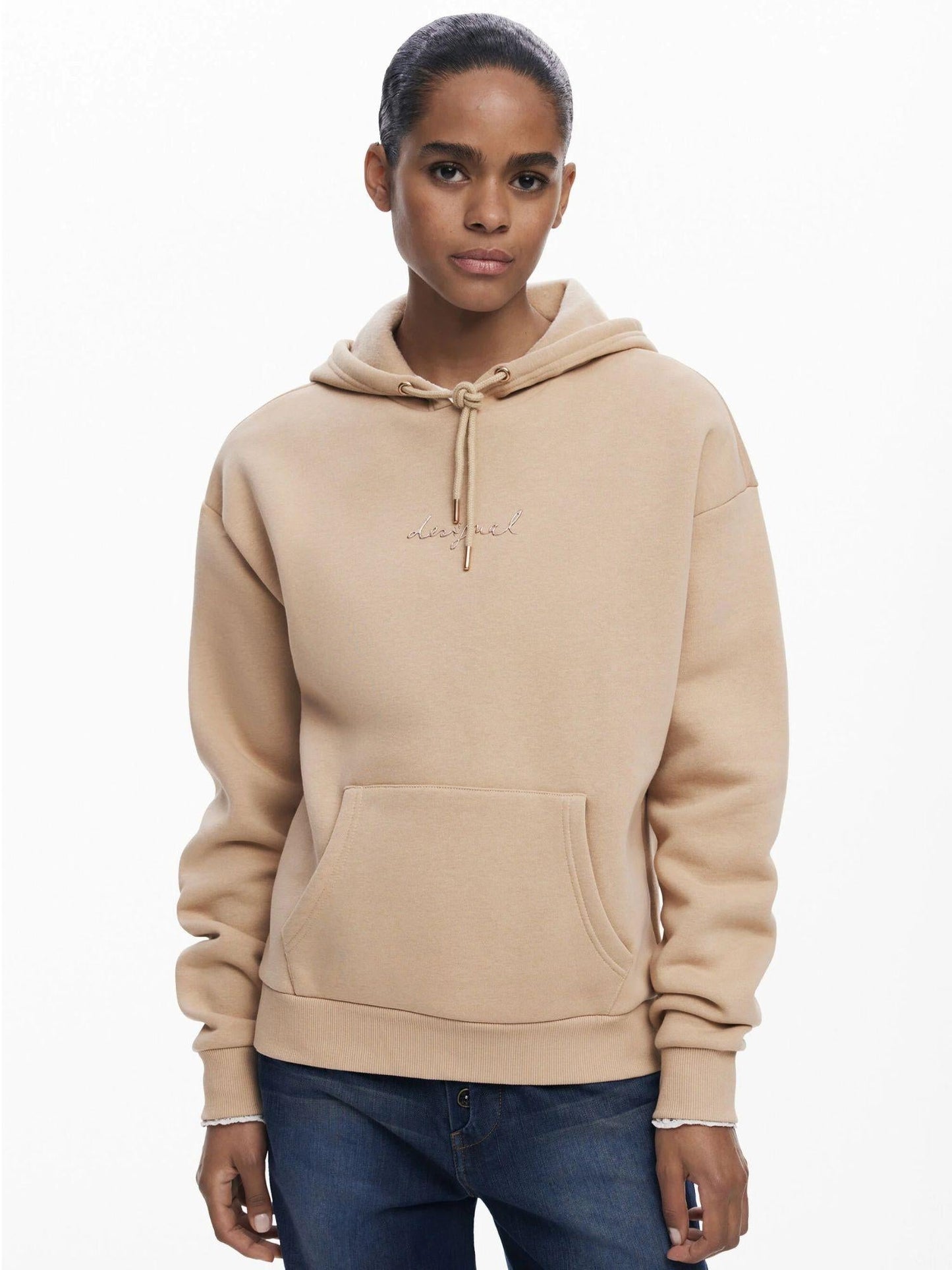 Desigual Felpa con cappuccio e logo Donna Marrone