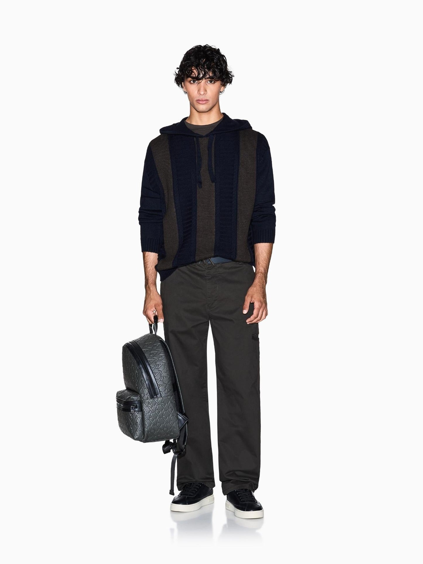 Armani Exchange Maglione Uomo con cappuccio a blocchi Chocolate Melange Deep Navy