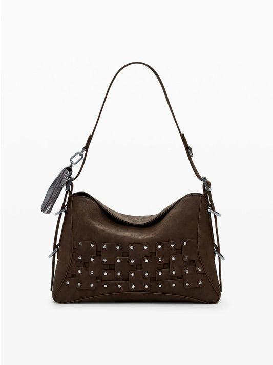 Desigual Borsa a mano media con patch e borchie Donna Marrone