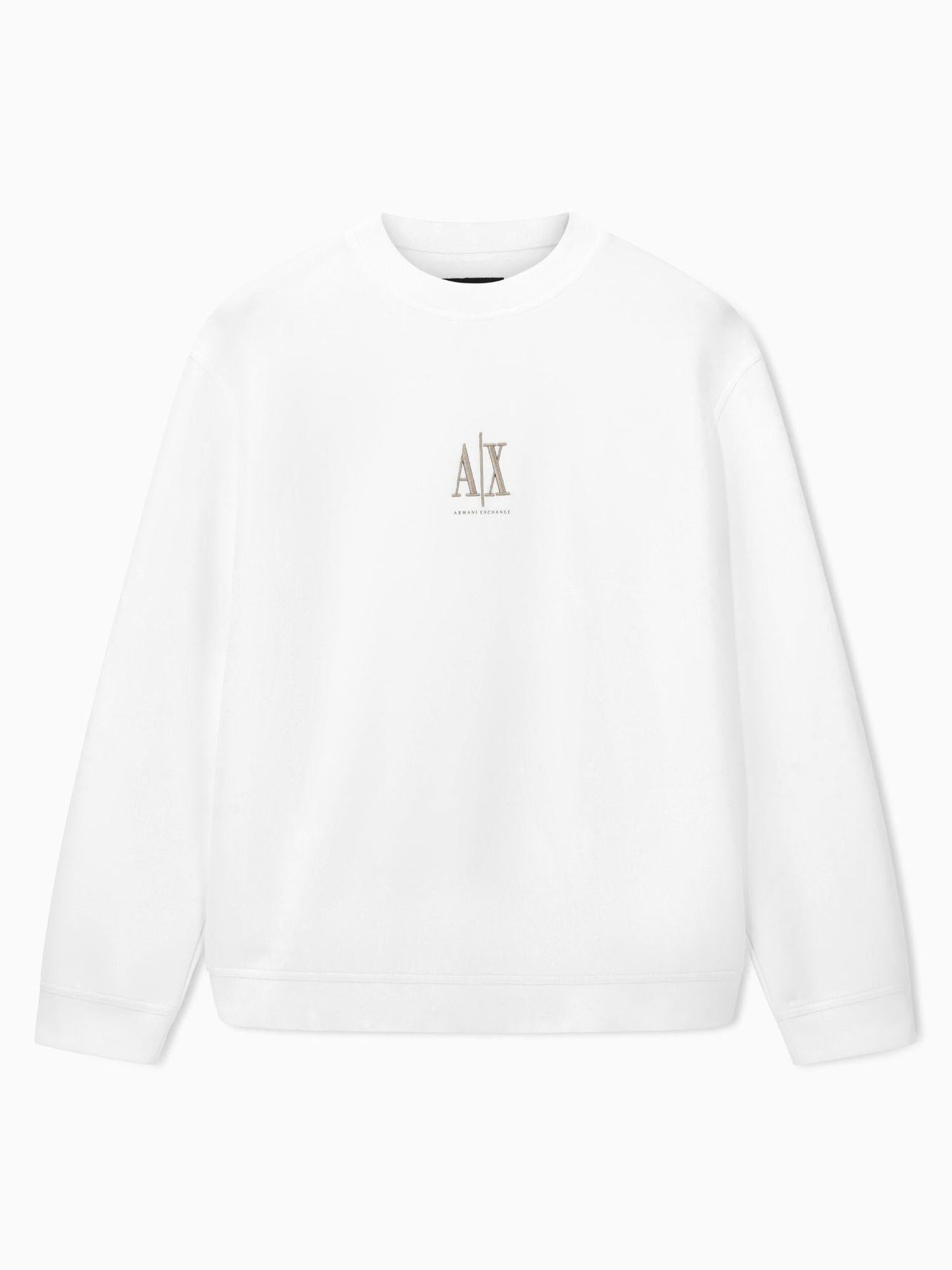 Armani Exchange Felpa Bianca Girocollo Da Uomo Con Logo Ricamato