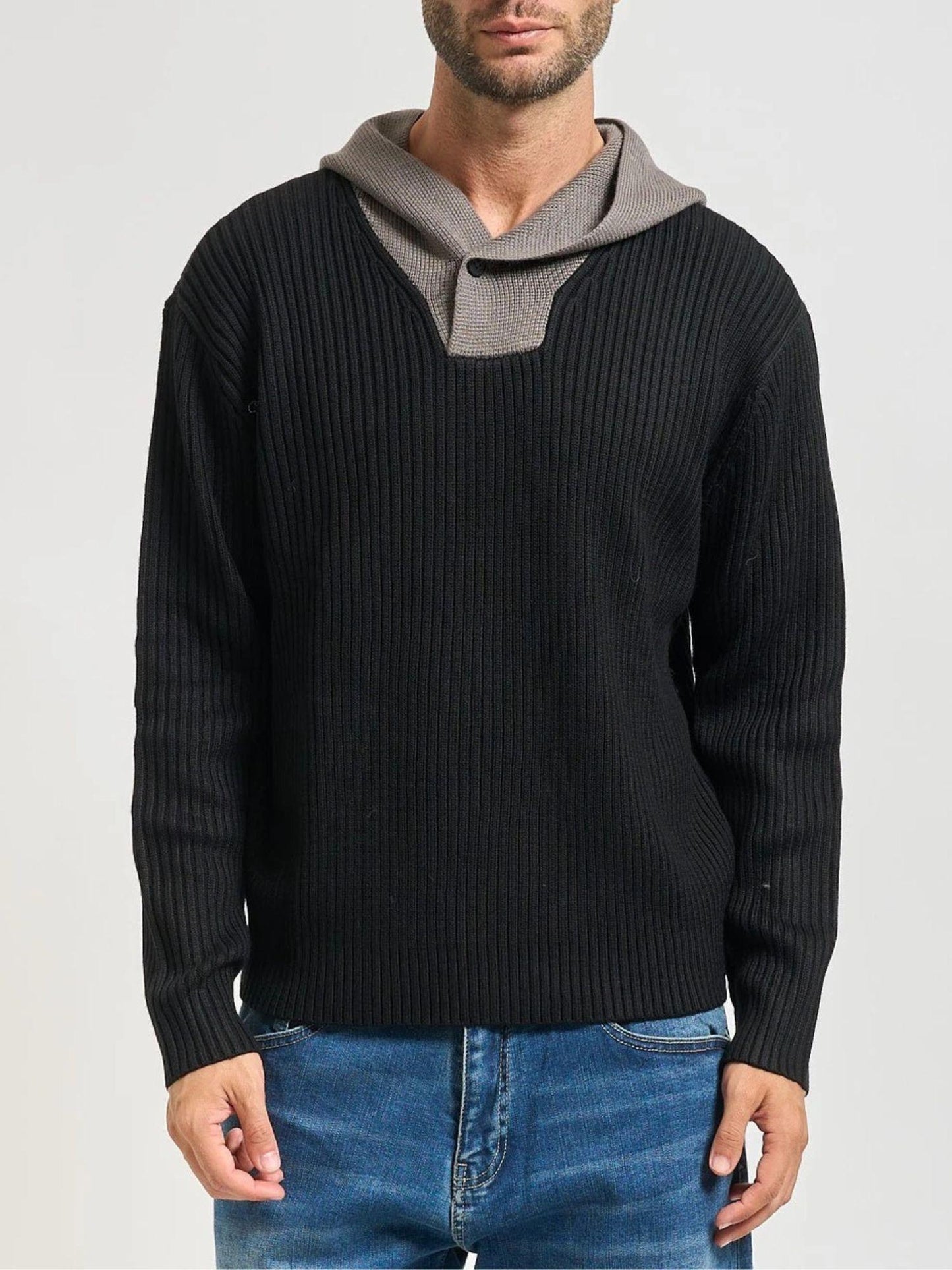 Armani Exchange Maglione Uomo Nero a Coste con Cappuccio