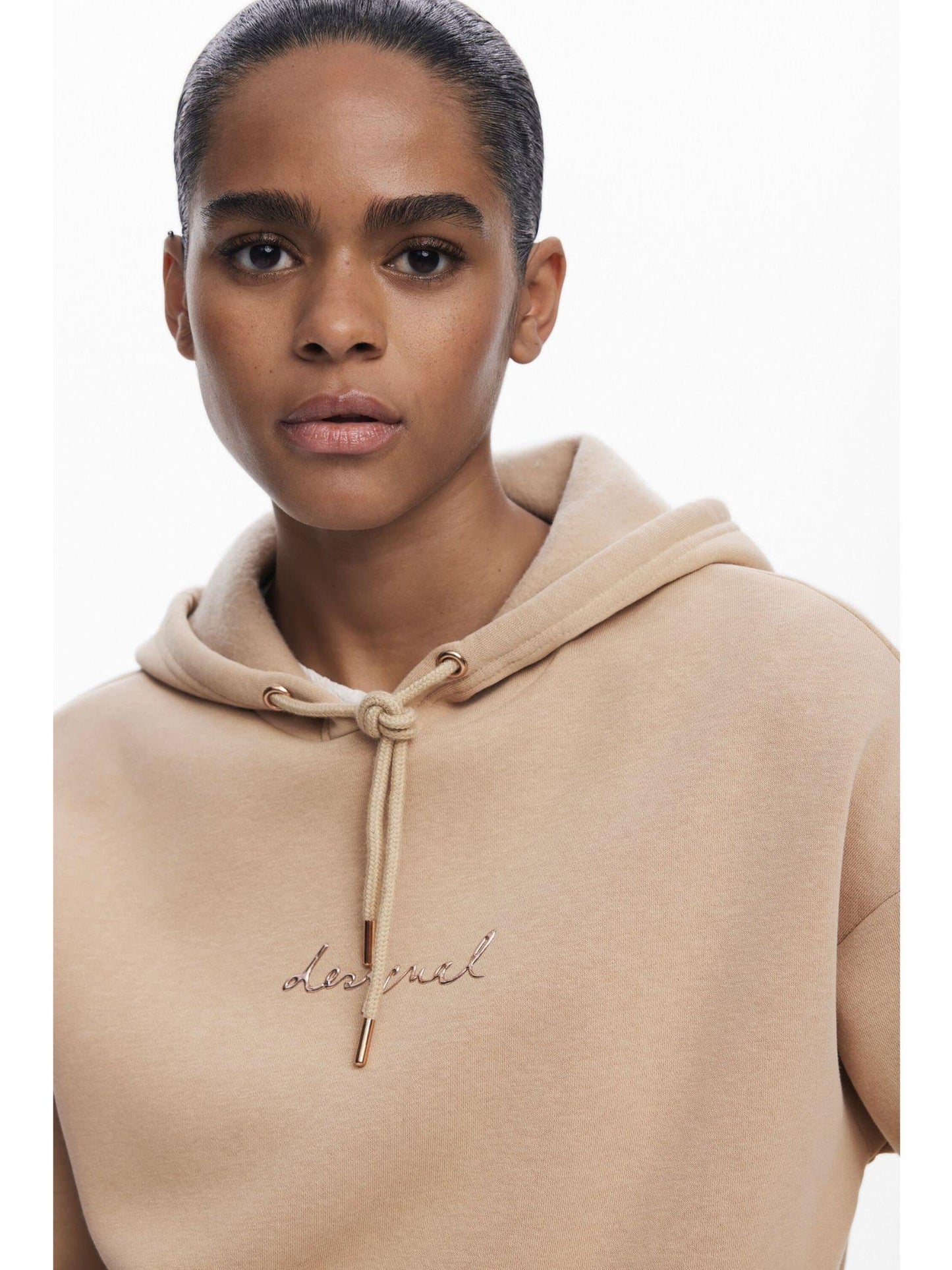 Desigual Felpa con cappuccio e logo Donna Marrone