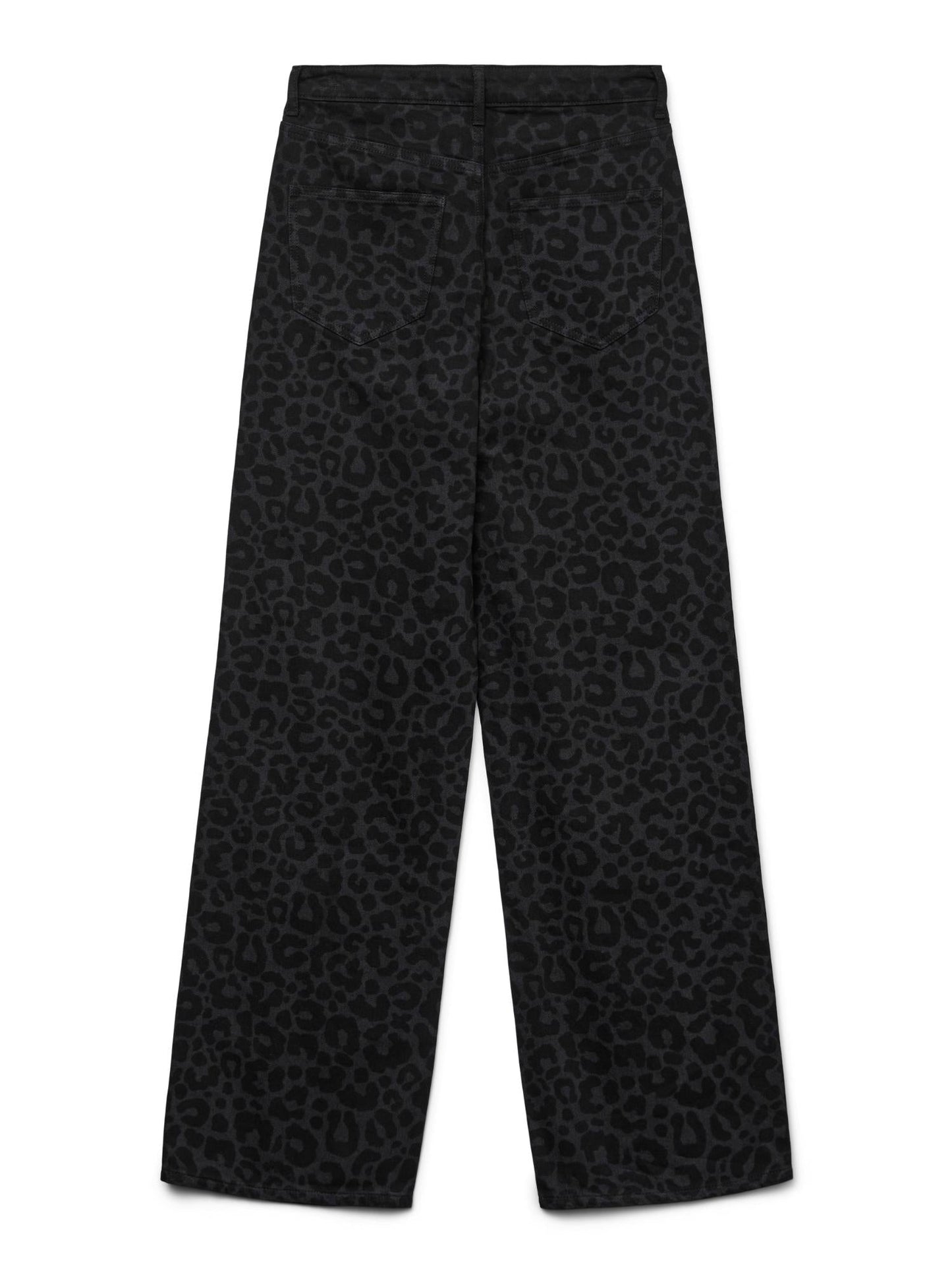 Vero Moda Jeans Donna Tessa A Vita Alta Wide Leg Fit Black Denim Leopard
