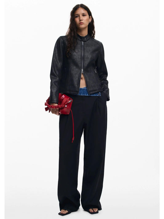 Desigual Giacca Donna Effetto Pelle Combinata Nera