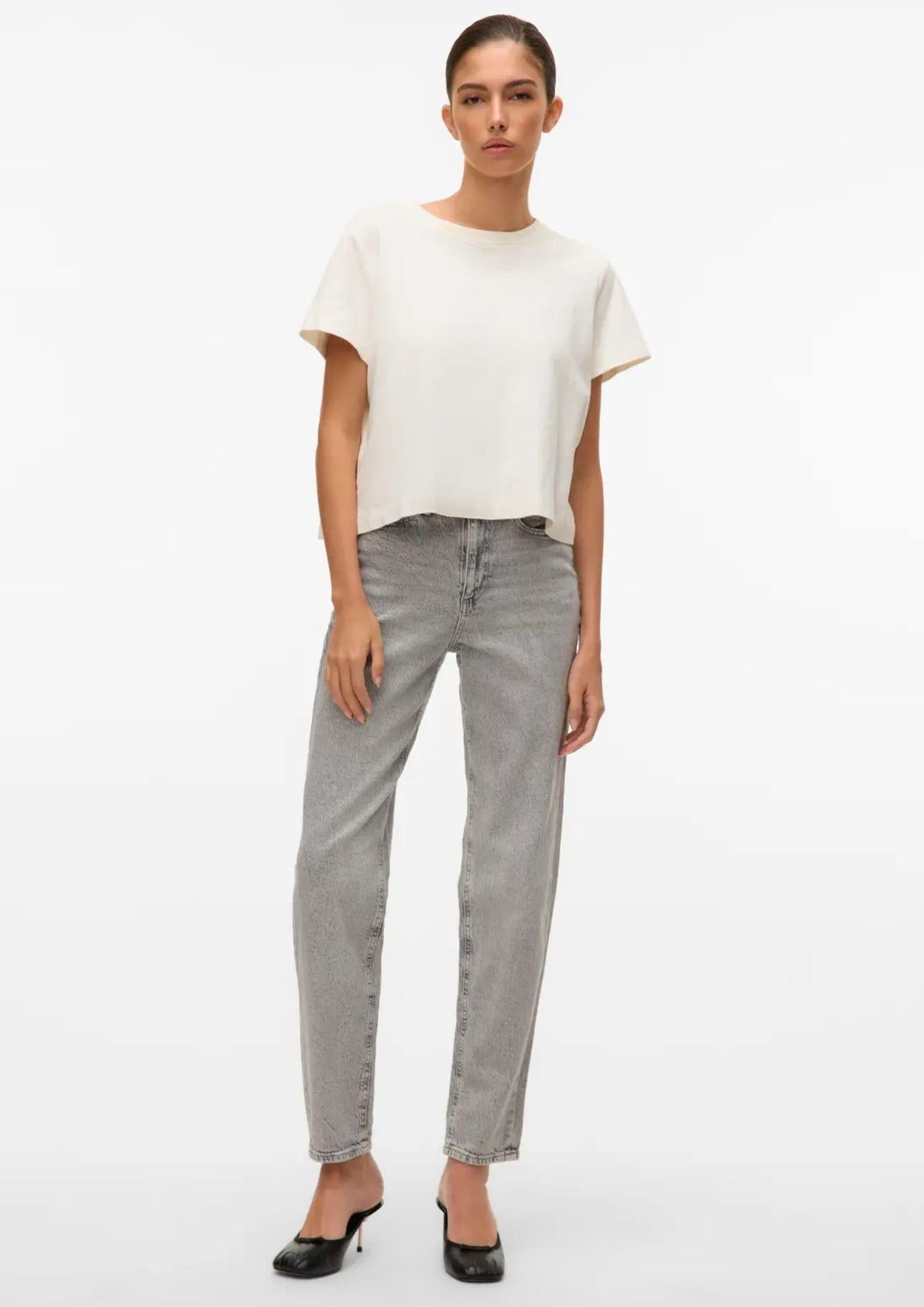 Vero Moda Jeans Donna Tessa A Vita Alta Mom Fit Grigio Chiaro Denim