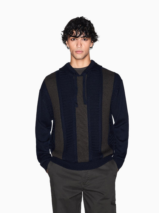 Armani Exchange Maglione Uomo con cappuccio a blocchi Chocolate Melange Deep Navy