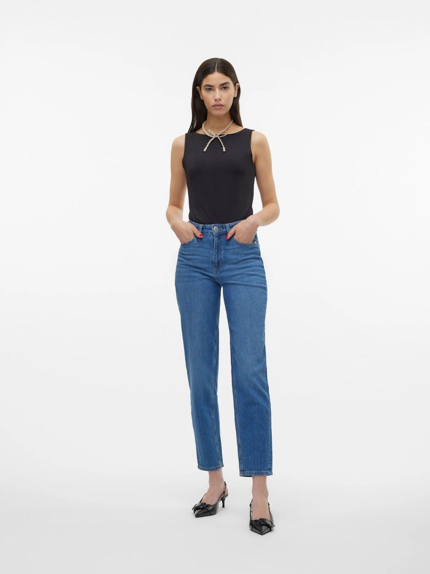 Vero Moda Jeans Donna Tessa A Vita Alta Mom Fit Medium Blue Denim