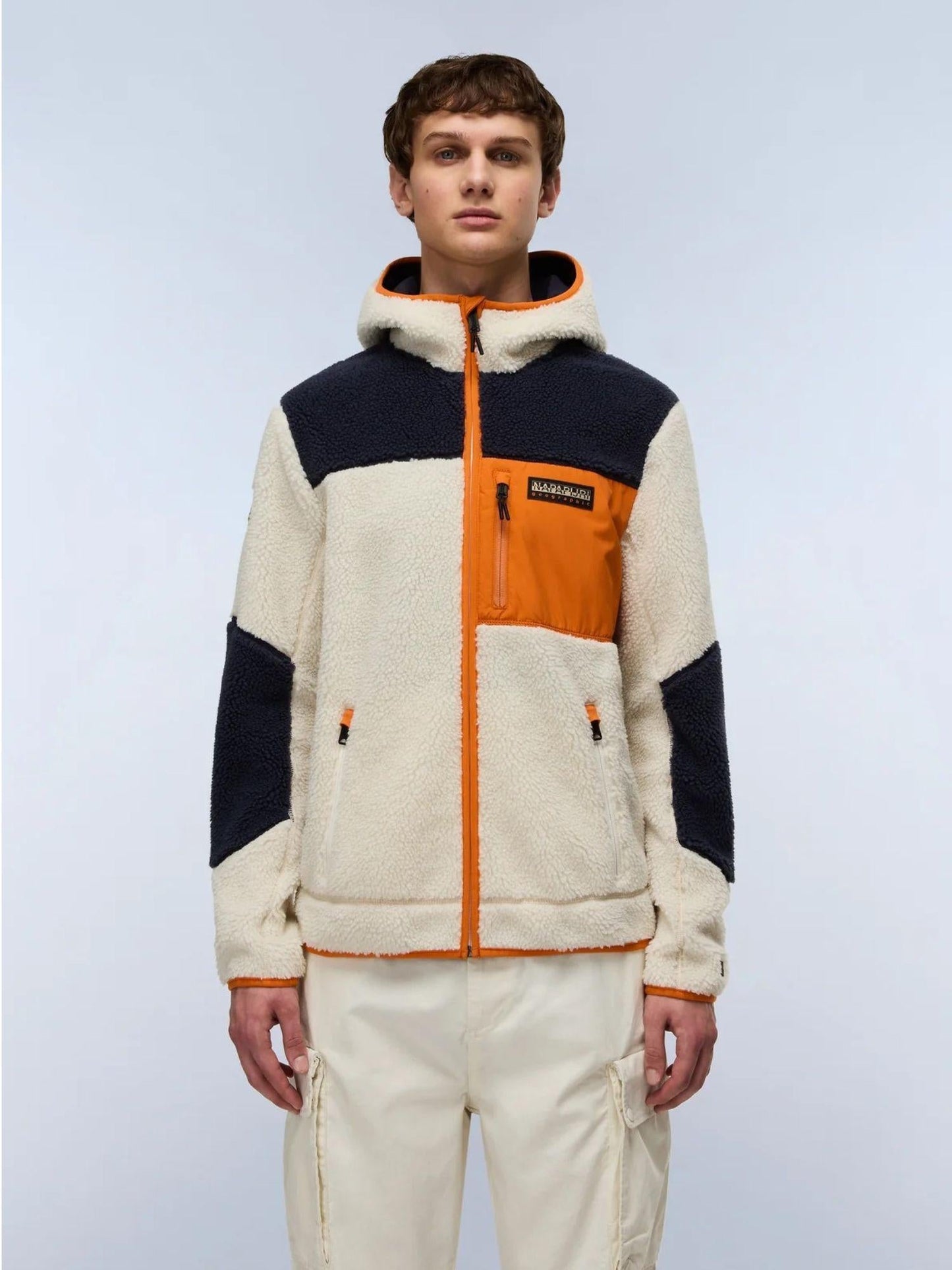 Napapijri Felpa Uomo Yupik Con Cappuccio E Zip in Pile Multicolore