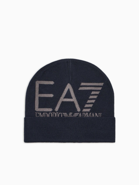 EA7 Emporio Armani Beanie Visibility Con Maxi Logo Unisex Blu