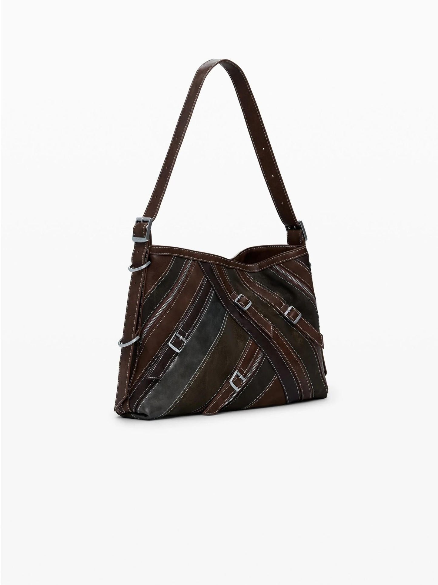 Desigual Borsa a spalla media con cuciture Donna Marrone