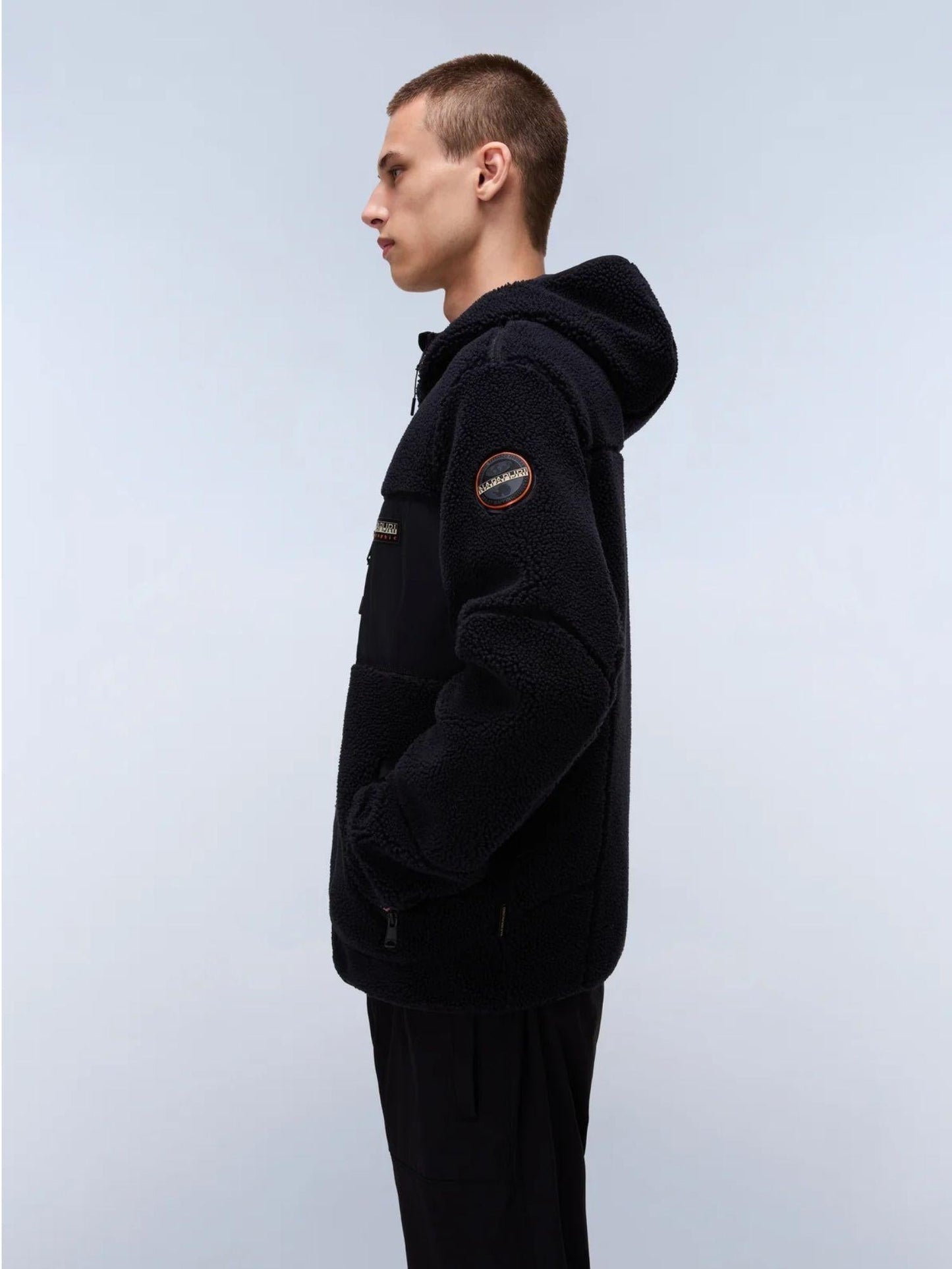 Napapijri Felpa Uomo Yupik Con Cappuccio E Zip In Pile Nero