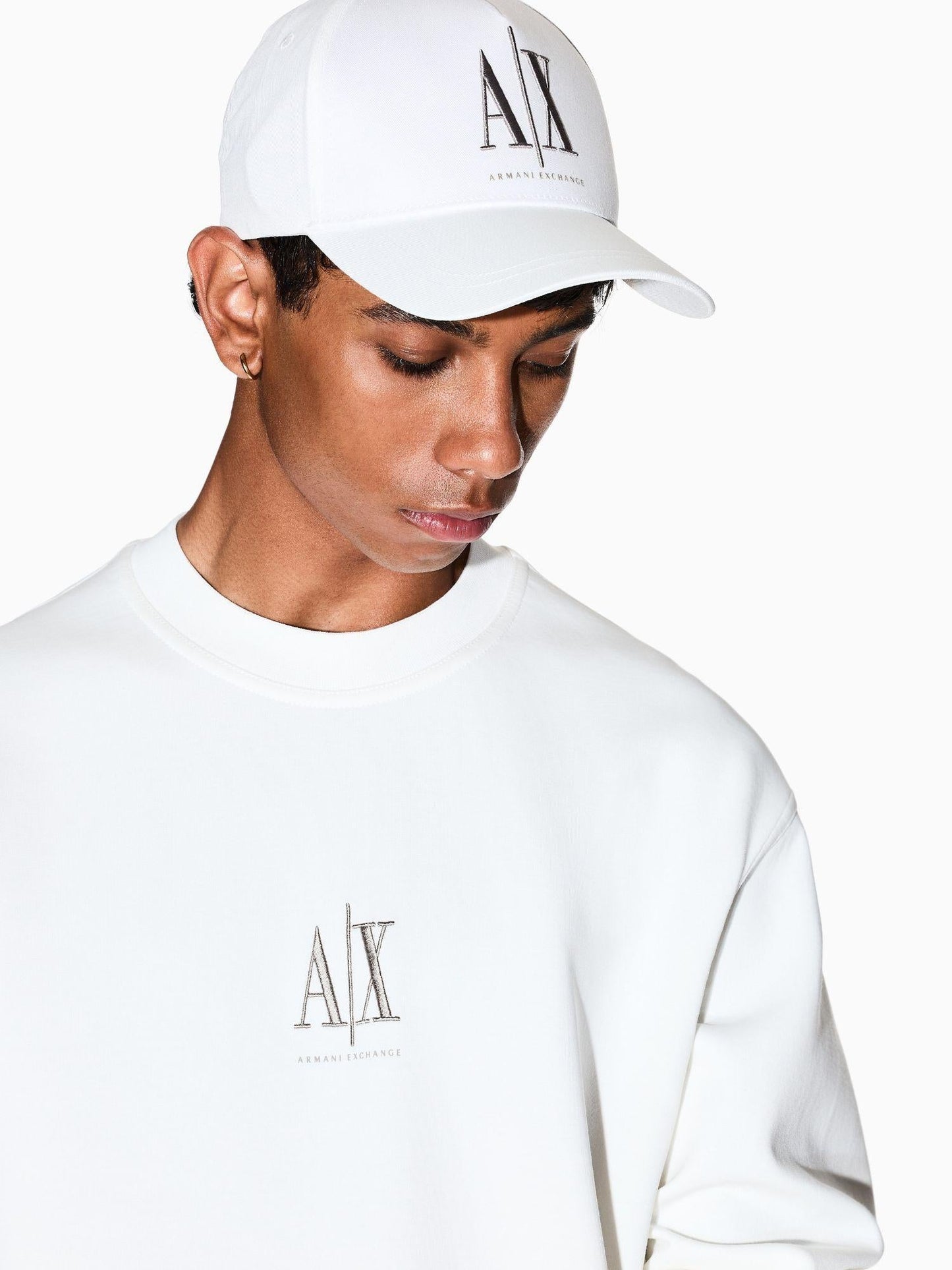Armani Exchange Felpa Bianca Girocollo Da Uomo Con Logo Ricamato