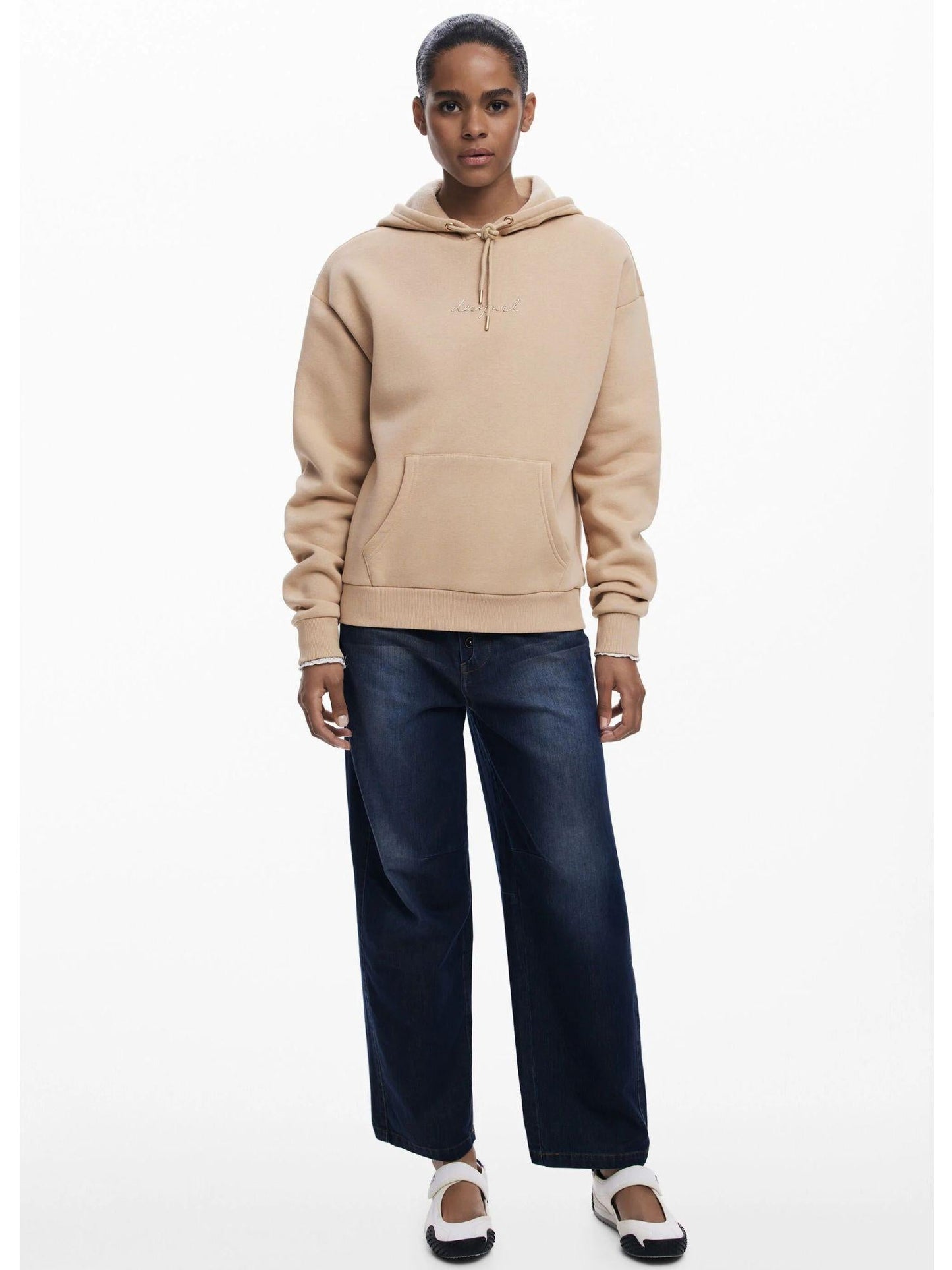 Desigual Felpa con cappuccio e logo Donna Marrone