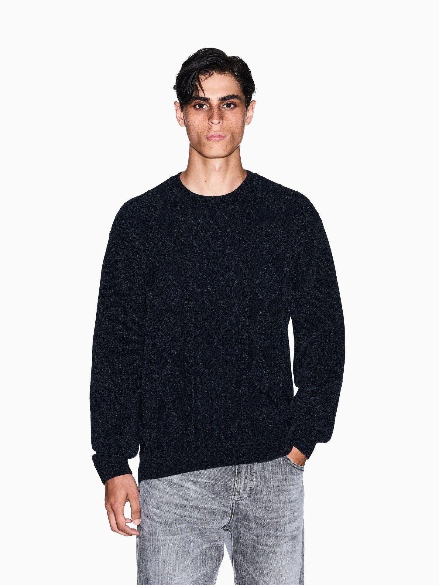 Armani Exchange Maglione Uomo a Lavorazione Intrecciata Blu Navy