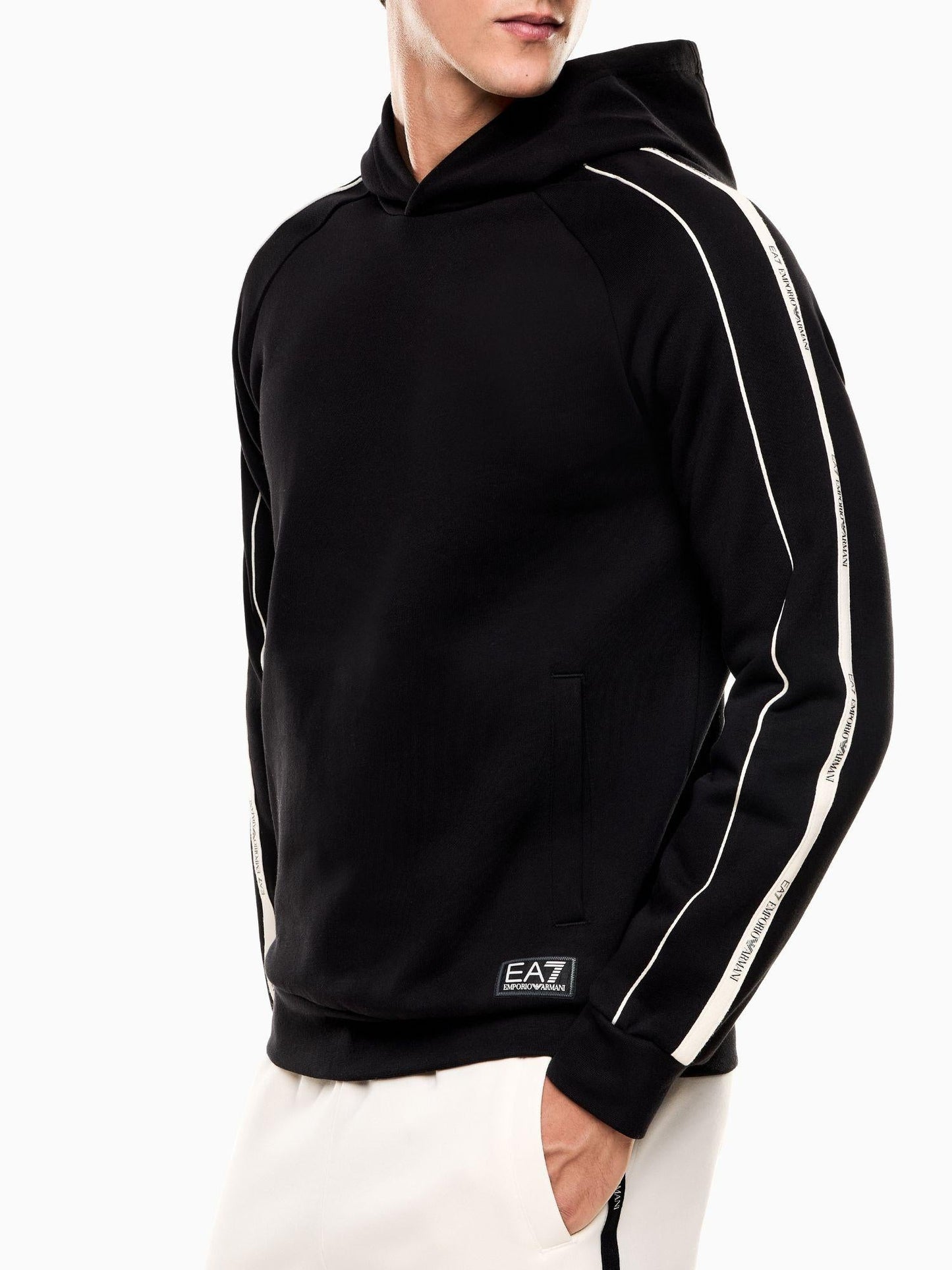 EA7 Emporio Armani Felpa Uomo Logo Series Con Cappuccio In Misto Cotone Nero