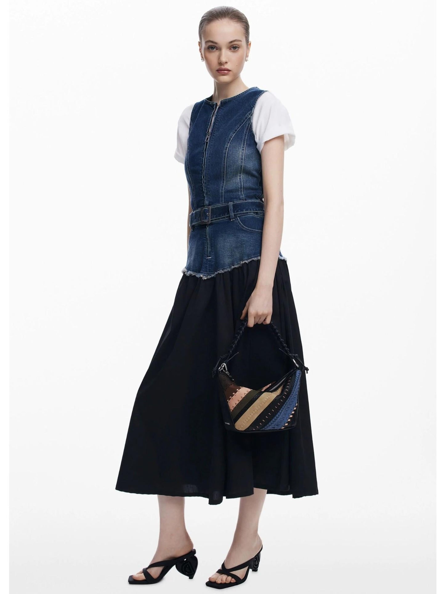 Desigual Borsa a spalla patchwork media Donna Marrone