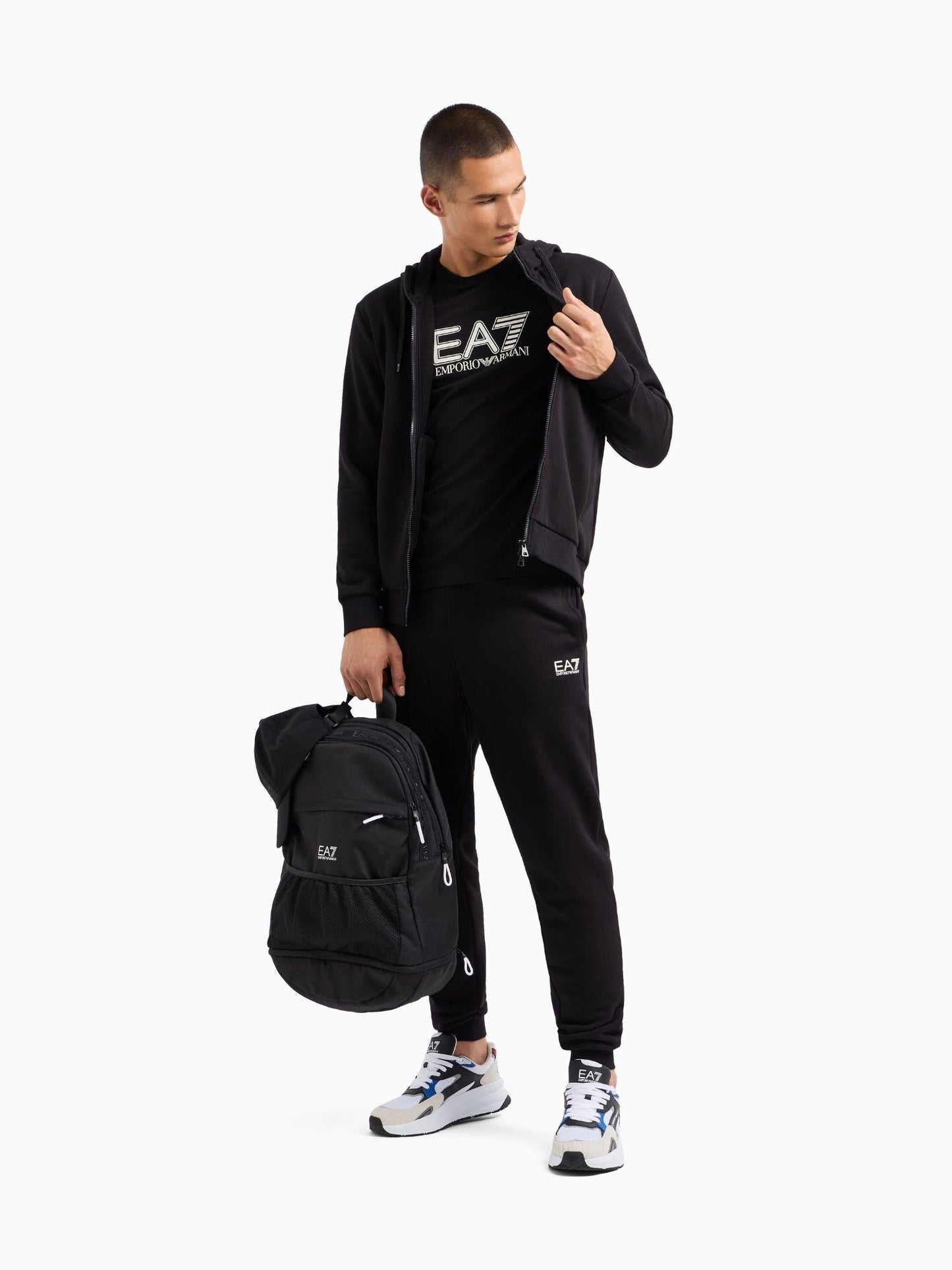 EA7 Emporio Armani Tuta Uomo Core Identity Con Cappuccio In Misto Cotone Nero