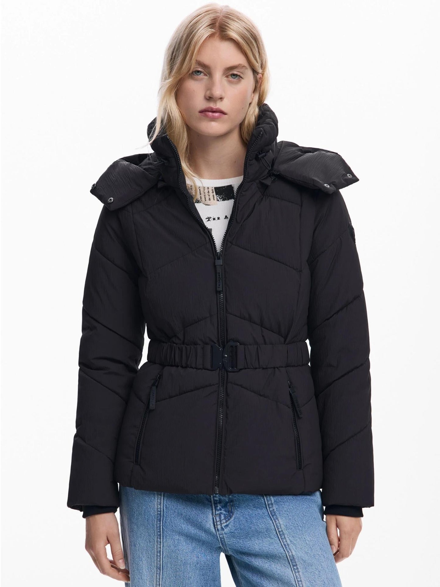 Desigual Giacca Imbottita con Cintura Donna Nera