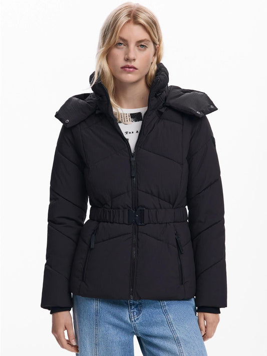 Desigual Giacca Imbottita con Cintura Donna Nera