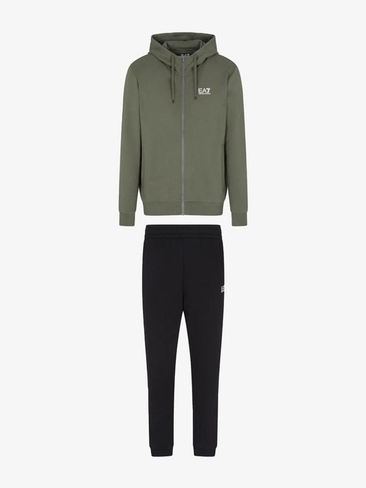 EA7 Emporio Armani Tuta Uomo con cappuccio e zip Verde Nero